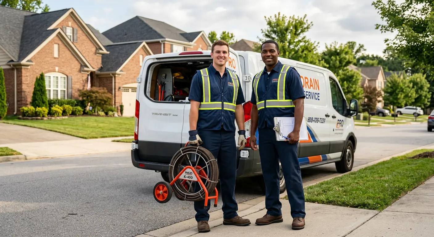Sewer and drain service team with equipment ready for work in Robbinsville